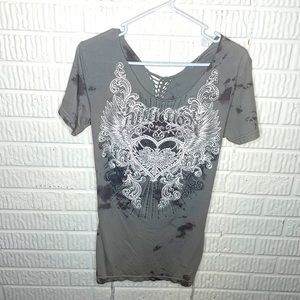 Vintage Affliction Off The Shoulder Distressed Top